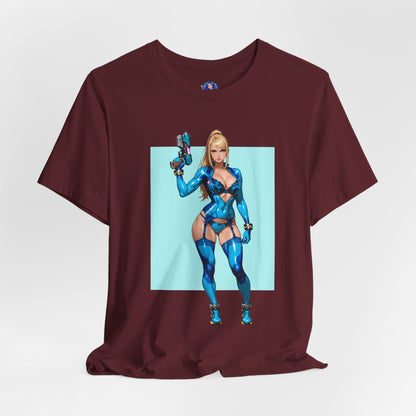 Samus Aran Grafik-T-Shirt | Sci-Fi-Kopfgeldjäger-T-Shirt für Gamer | Anime-Power-Armor-Shirt