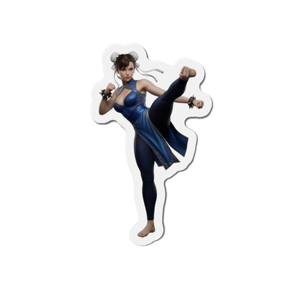 Chun-Li Magnet – Street Fighter Anime Heroine Fridge Magnet, Game Decor premium die-cut vinyl fridge magnet showing Chun-Li in dynamic high-kick pose