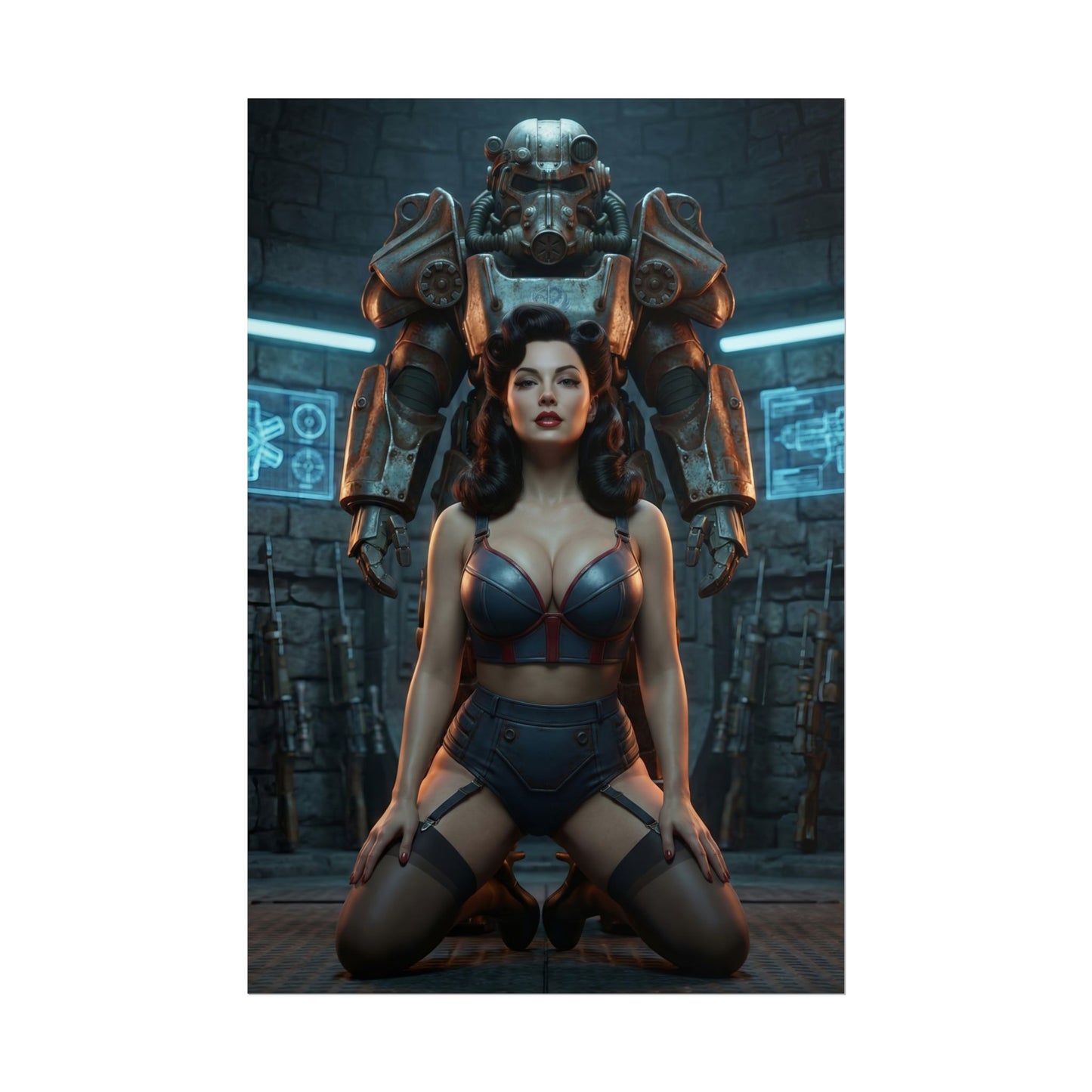 Fallout Power Woman Poster / Fallout Power Wall Art / Fallout Power Art Print / Fallout Poster - commanding Fallout woman with power armor guardian behind