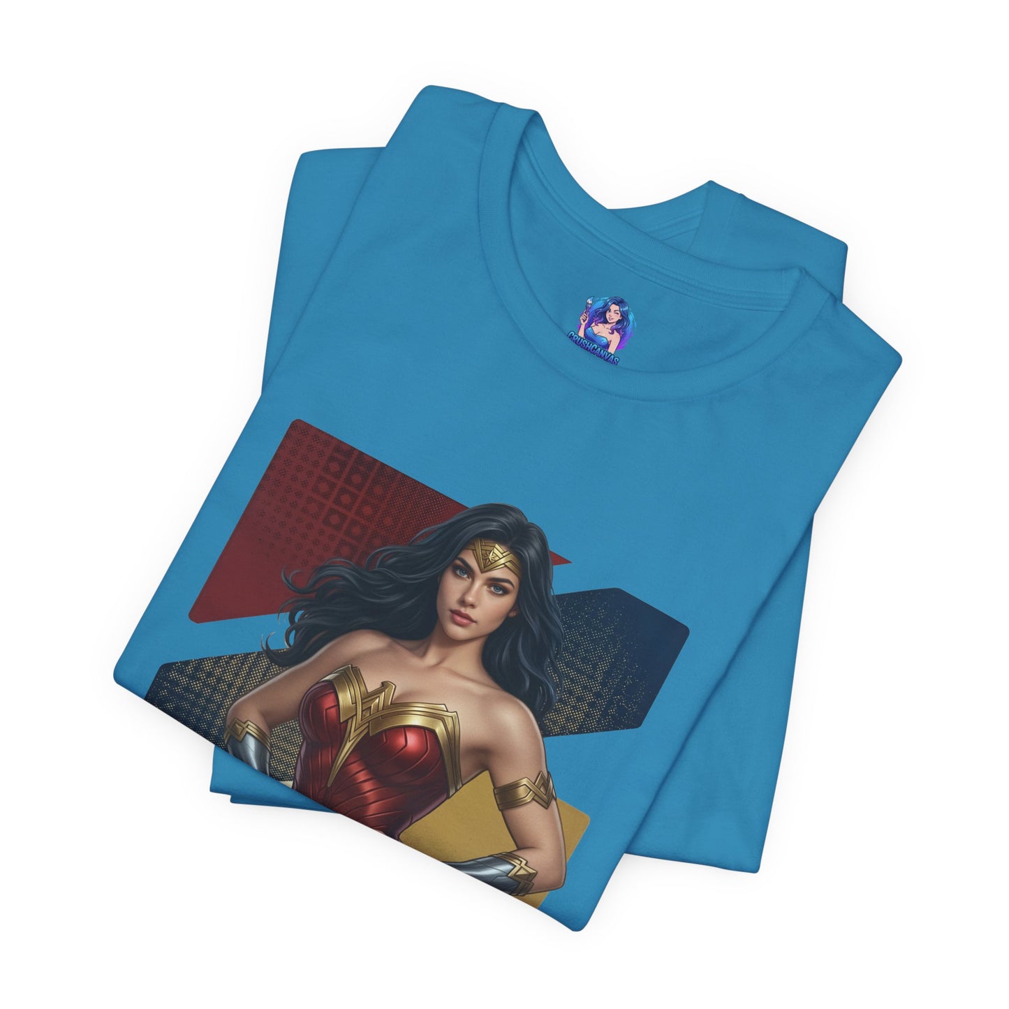 Wonder Woman T-Shirt | DC Comics Anime Tee for Gamers & Hero Fans - Bella Canvas 3001 blue tee with anime-style Wonder Woman print