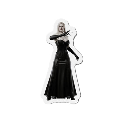 Lady Dimitrescu Magnet – Resident Evil Village Fridge Magnet, Game Decor: die-cut vinyl anime-style Lady Dimitrescu fridge magnet in black gown