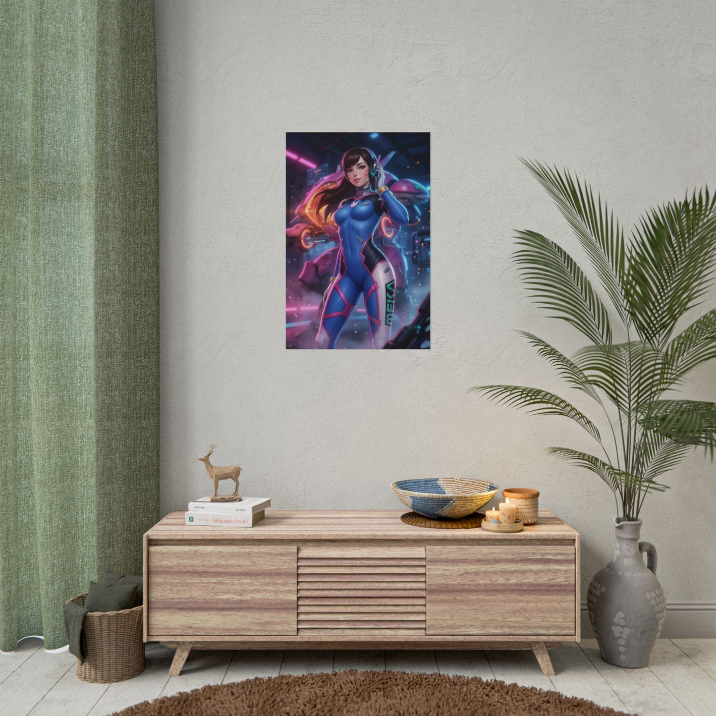 D.Va Overwatch Poster Gamer Girl Wall Art Pink Hair Woman Print Mech Pilot Character Gaming Room Decor Gift