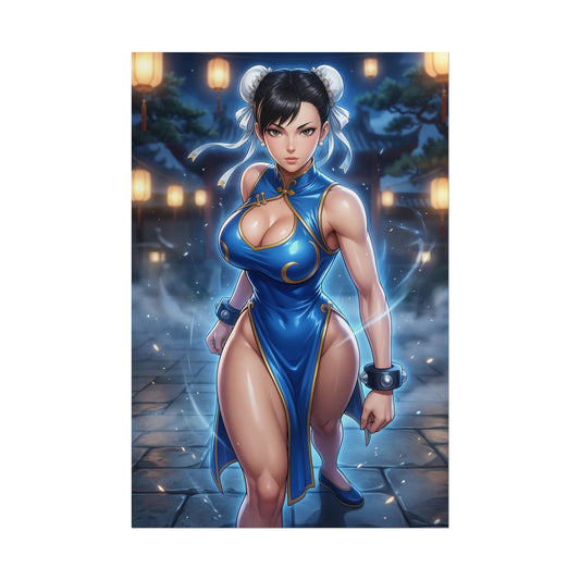 Chun Li Street Fighter Poster Martial Artist Woman Wall Art Blue Outfit Fighter Girl Print Gaming Room Decor Gift