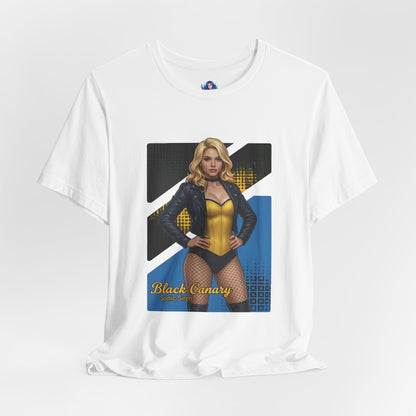 Black Canary T-Shirt | DC Comics Anime Tee for Gamers & Hero Fans - anime-style Black Canary print on white Bella Canvas tee