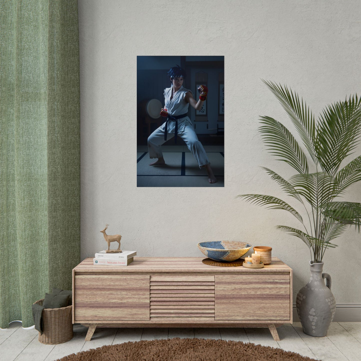 Makoto Poster, Street Fighter Art Print – Iconic Martial Artist Heroine on wall in modern room, vivid ultra-high resolution gaming art