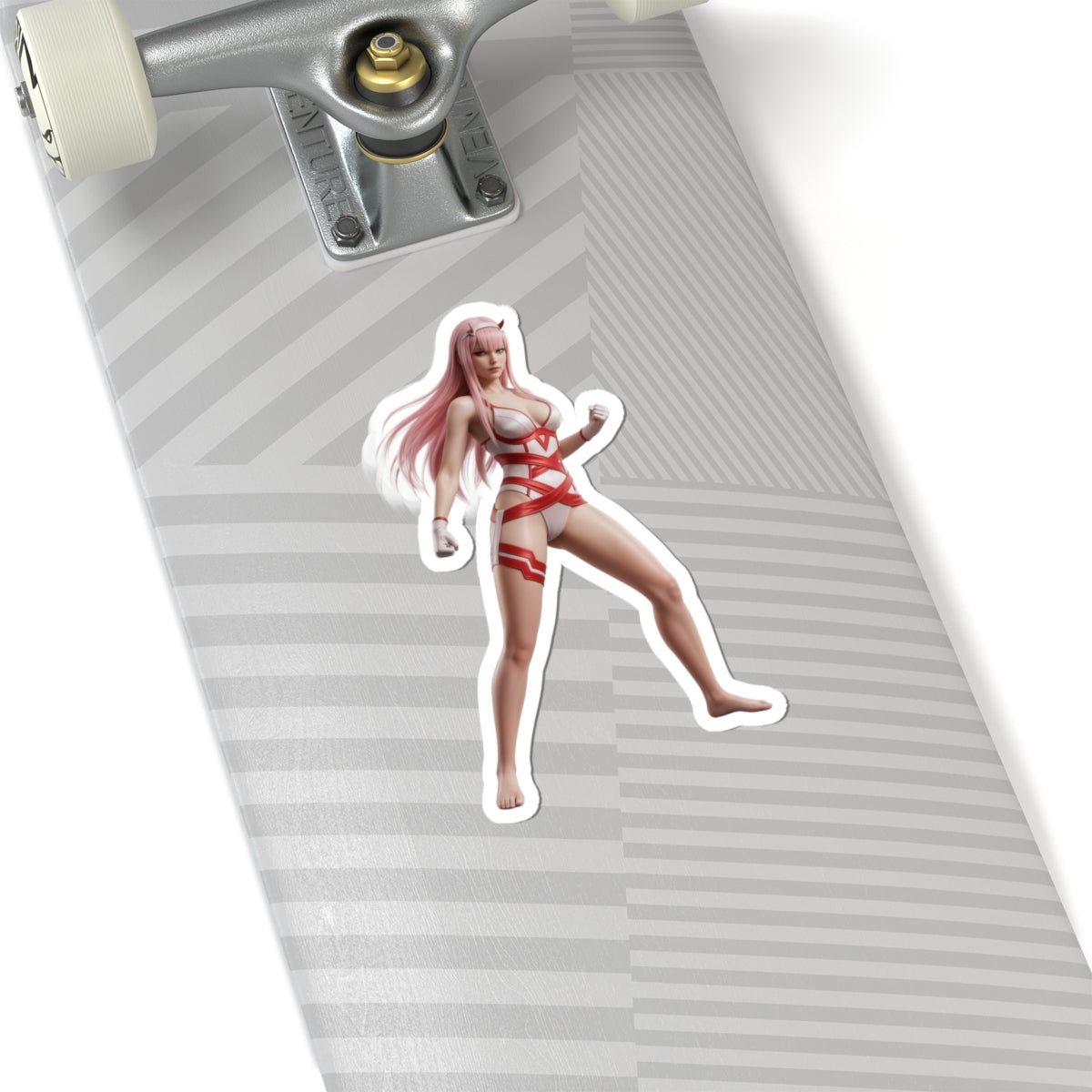 Zero Two Sticker – Anime Character Vinyl Sticker for Laptops & Indoor Decor on skateboard, glossy durable vinyl, vibrant cutout anime design