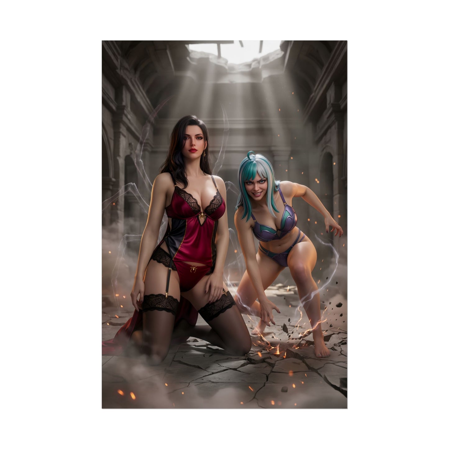 Black Maria & Ulti Poster / Black Maria & Ulti Wall Art / Black Maria & Ulti Art Print / One Piece Poster featuring Black Maria and Ulti in a dramatic, high-impact pose