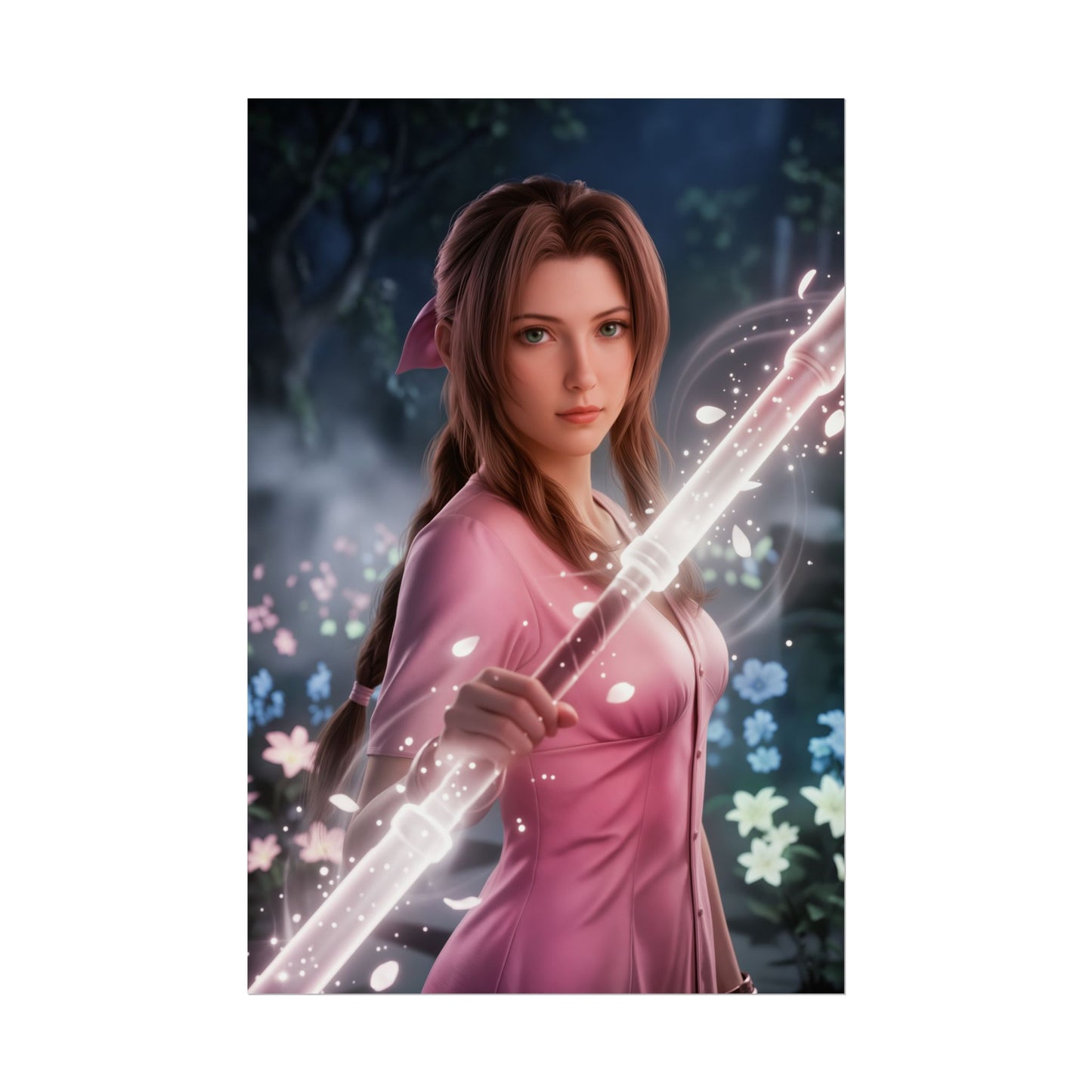 Aerith Final Fantasy Poster, Fantasy Game Wall Art Print, RPG Character Decor, Gaming Room Art, Gamer Gift