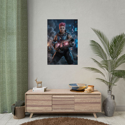 Zarya Poster Overwatch Wall Art Print Gaming Room Decor featuring powerful soldier with glowing weapon effects and dramatic lighting