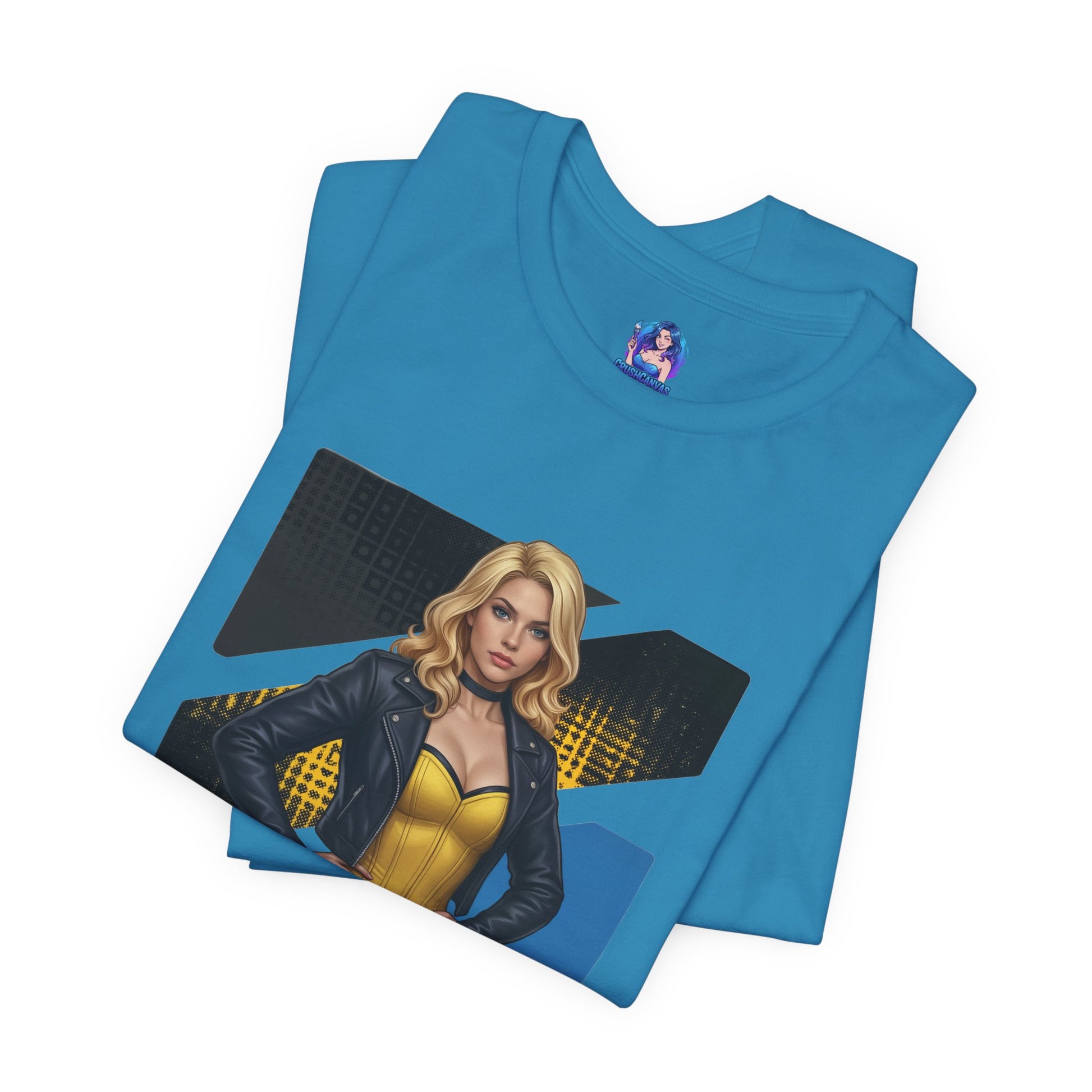 Black Canary T-Shirt | DC Comics Anime Tee for Gamers & Hero Fans - blue Bella Canvas tee with anime-style Black Canary illustration