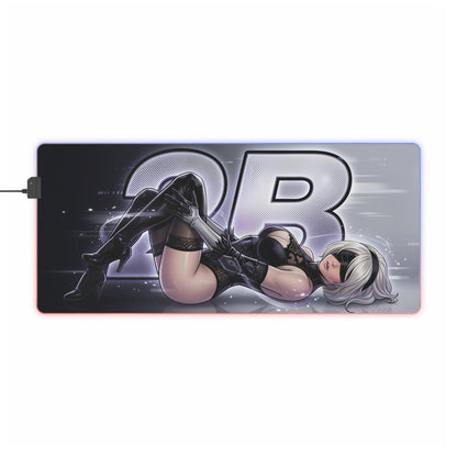 2B RGB Desk Mat, NieR Automata Gaming Mouse Pad, LED Desk Mat featuring reclining 2B artwork with RGB edge lighting for gaming setups