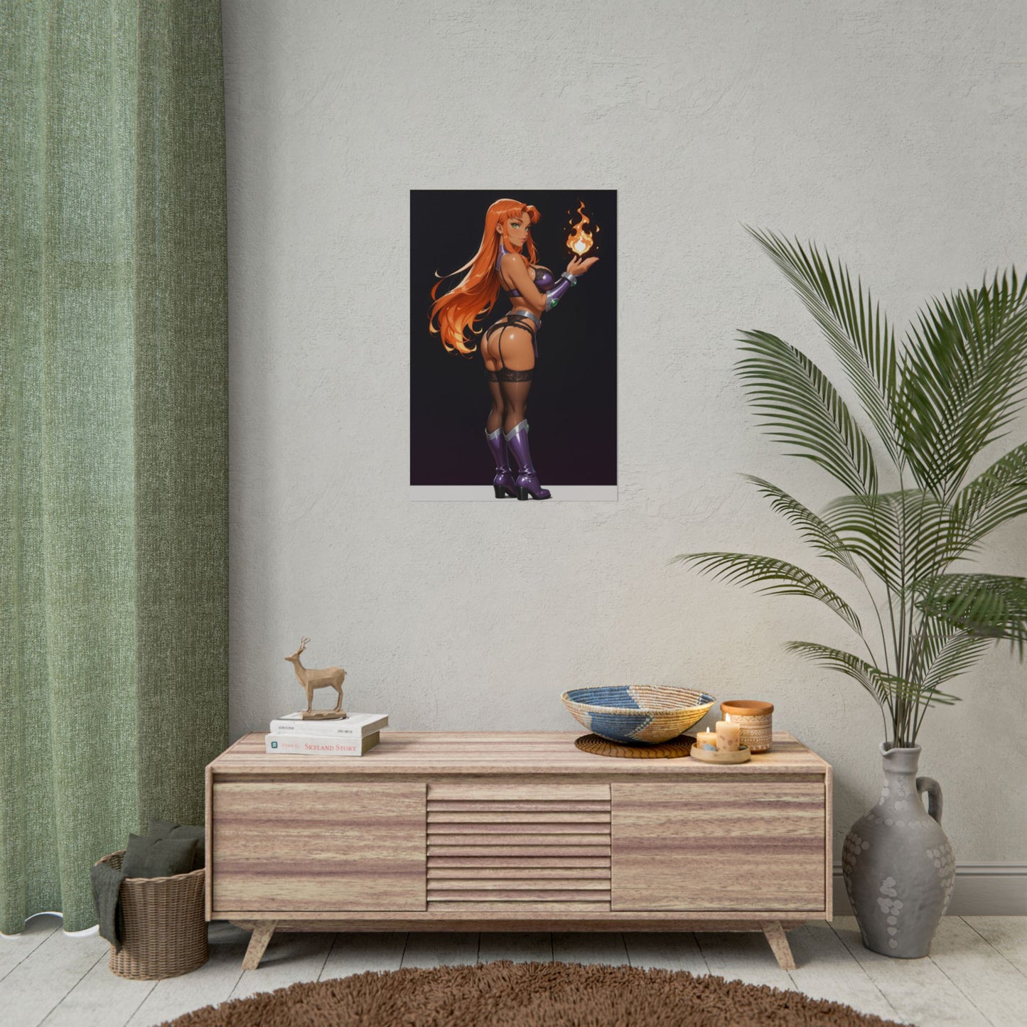 Starfire Poster, Teen Titans Anime Girl Art Print, Waifu Hero Wall Decor