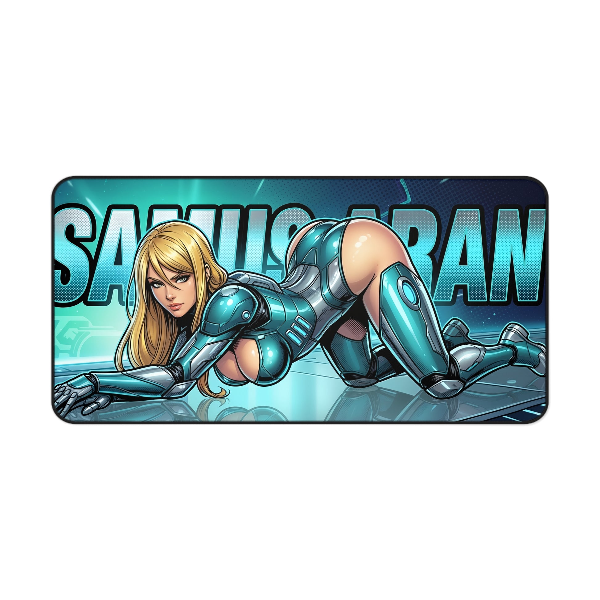 Samus Aran Desk Mat, Sci-Fi Action Mouse Pad, Gaming Setup Desk Decor featuring armored bounty-hunter artwork, smooth glide surface and non-slip base