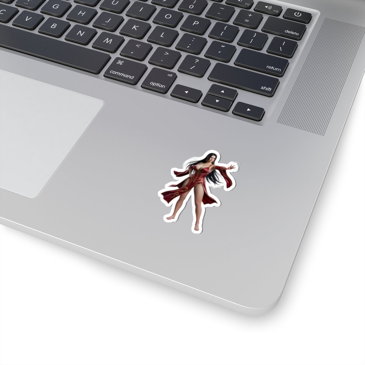 Boa Hancock Sticker – Anime Character Vinyl Sticker for Laptops & Indoor Decor on silver laptop showing glossy, durable vinyl, crisp detail, bubble-free application
