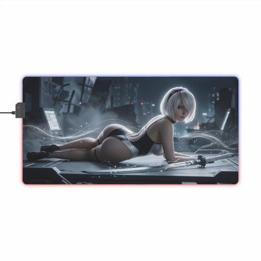 2B RGB Mouse Pad – Nier Automata LED Desk Mat, Sci-Fi Gamer Setup