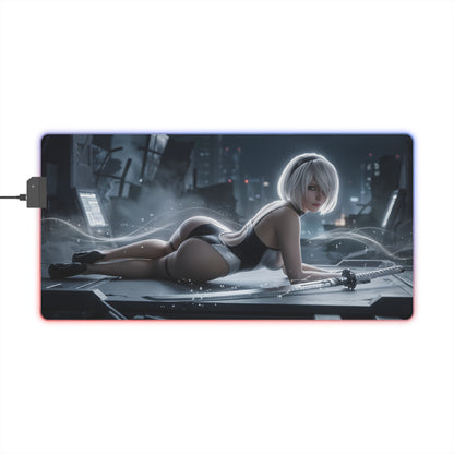 2B RGB Mouse Pad – Nier Automata LED Desk Mat, Sci-Fi Gamer Setup