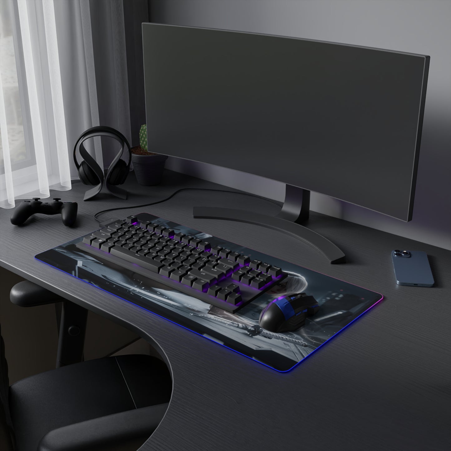 2B RGB Mouse Pad – Nier Automata LED Desk Mat, Sci-Fi Gamer Setup