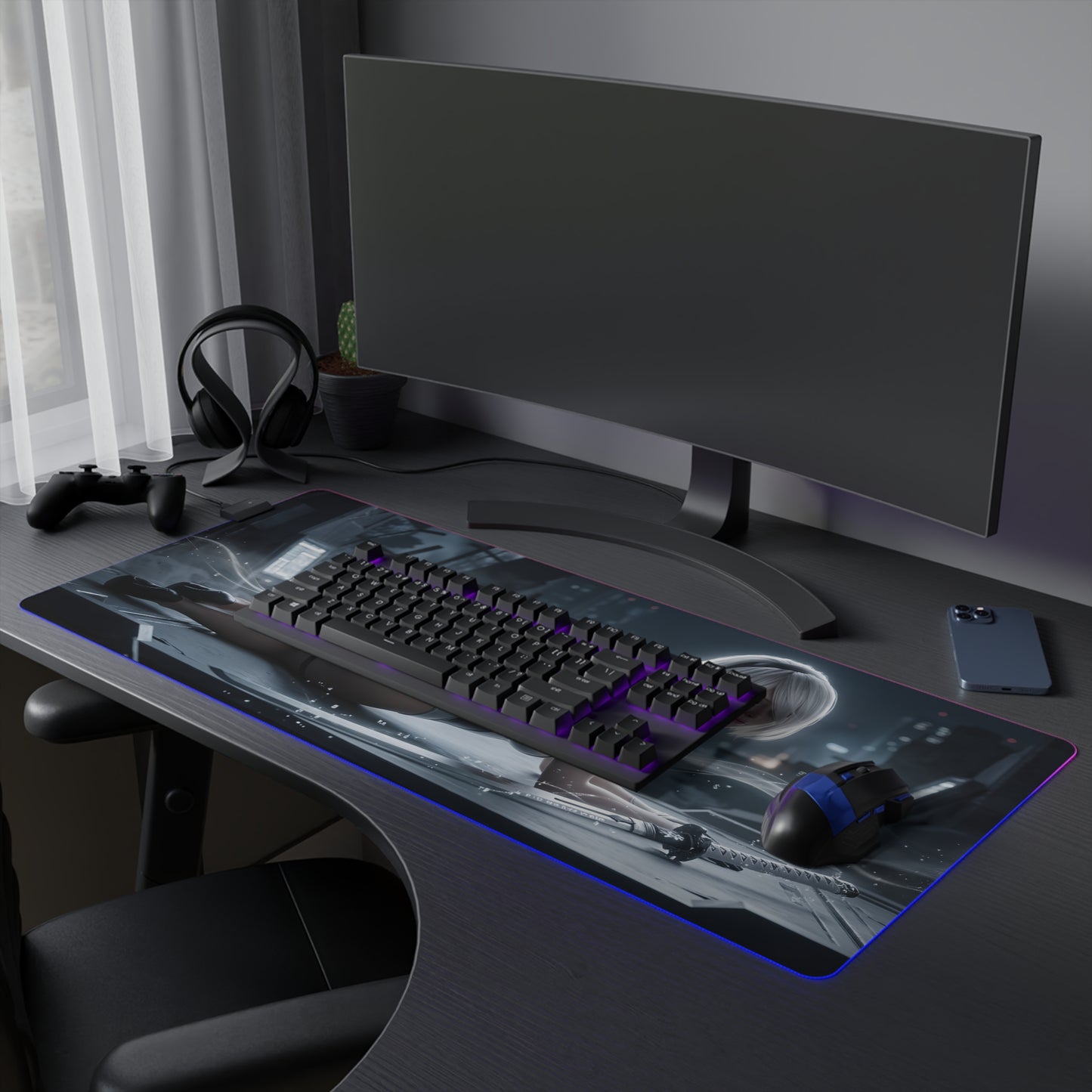2B RGB Mouse Pad – Nier Automata LED Desk Mat, Sci-Fi Gamer Setup