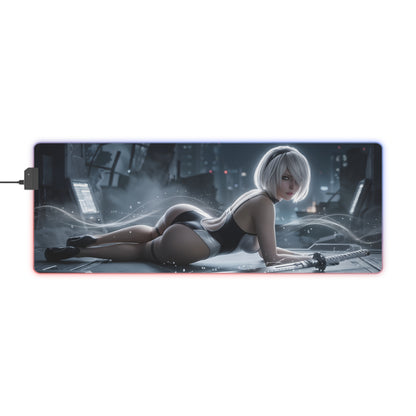 2B RGB Mouse Pad – Nier Automata LED Desk Mat, Sci-Fi Gamer Setup