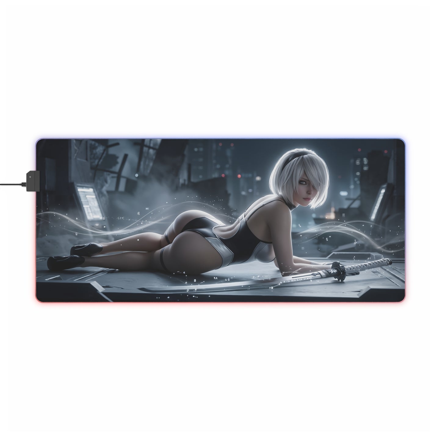 2B RGB Mouse Pad – Nier Automata LED Desk Mat, Sci-Fi Gamer Setup