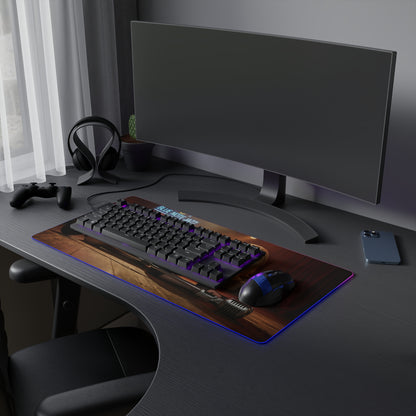 Black Canary Desk Mat – LED RGB Pad, Waifu Hero Anime Girl Setup on gaming desk with keyboard, mouse and RGB lighting