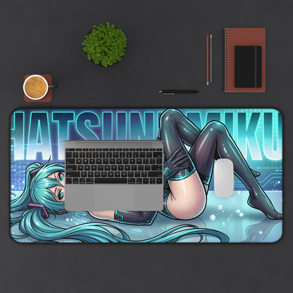 Hatsune Miku Desk Mat, Vocaloid Mouse Pad, Anime Gaming Desk Setup featuring neon idol artwork, smooth glide surface, stitched edges and non-slip base