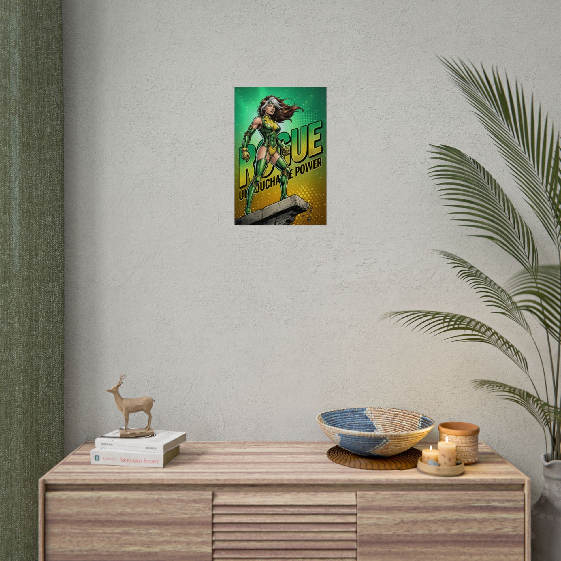 Rogue Poster / Rogue Wall Art / Rogue Art Print / X-Men Poster showcasing Rogue in bold green costume on modern wall décor
