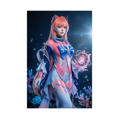 Kokomi Poster, Genshin Impact Art Print – Iconic Hydro Priestess Wall Art featuring serene pink‑blue Kokomi character with glowing hydro orb