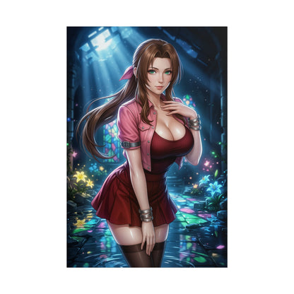 Aerith Gainsborough Final Fantasy VII Poster Anime RPG Wall Art Fantasy Woman Print Brown Hair Girl Character Gaming Room Decor Gift