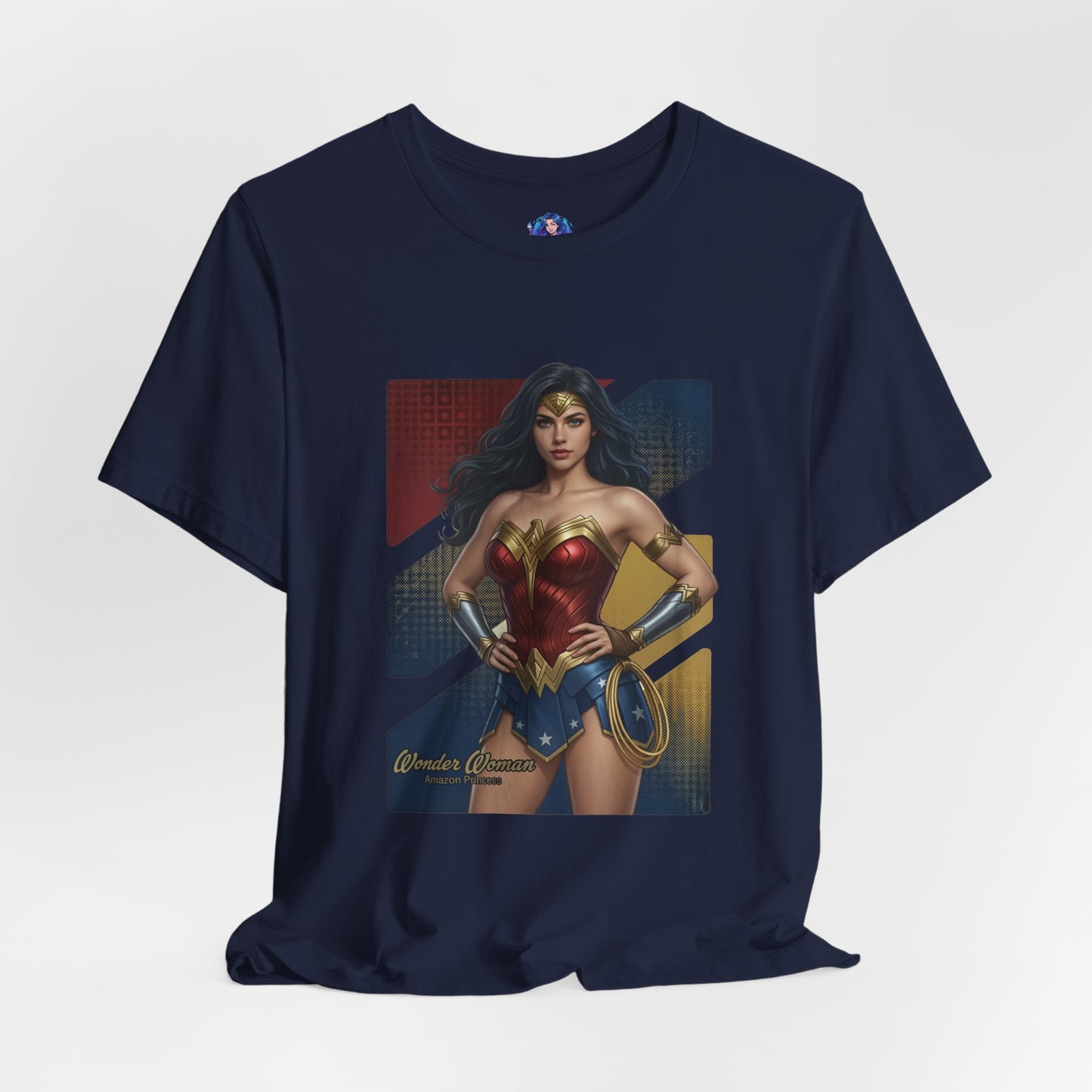 Wonder Woman T-Shirt | DC Comics Anime Tee for Gamers & Hero Fans - navy Bella Canvas tee with anime-style Wonder Woman illustration