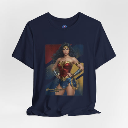 Wonder Woman T-Shirt | DC Comics Anime Tee for Gamers & Hero Fans - navy Bella Canvas tee with anime-style Wonder Woman illustration