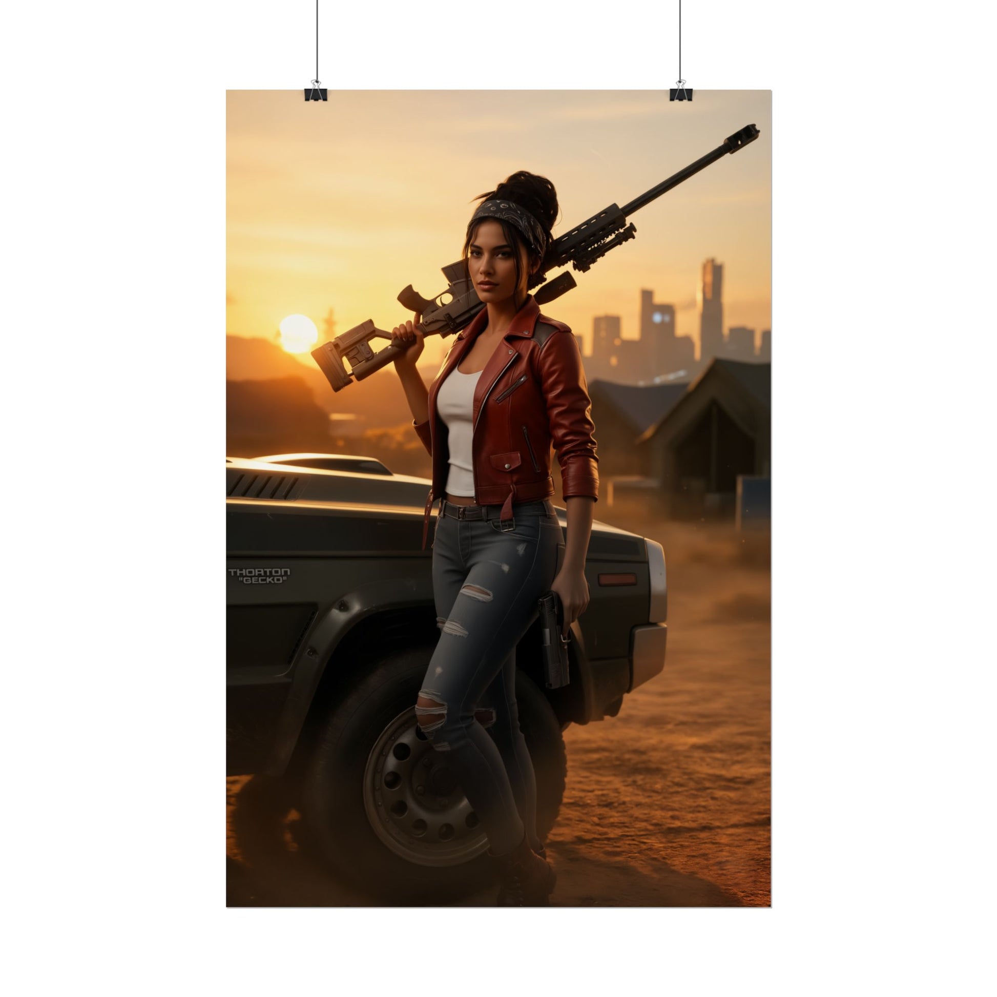 Panam Palmer Poster, Cyberpunk 2077 Art Print, Iconic Nomad Character — confident nomad with rifle, gaming and sci‑fi wall art