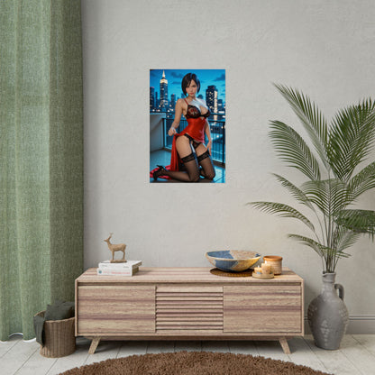 Ada Wong Poster, Red Dress Anime Girl Art Print, Waifu Spy Wall Decor