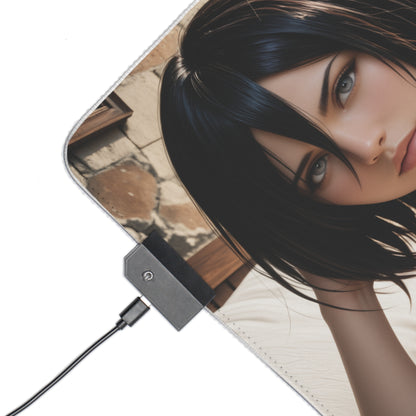 Mikasa Ackerman Desk Mat – LED RGB Pad, Waifu Anime Girl Gaming Setup