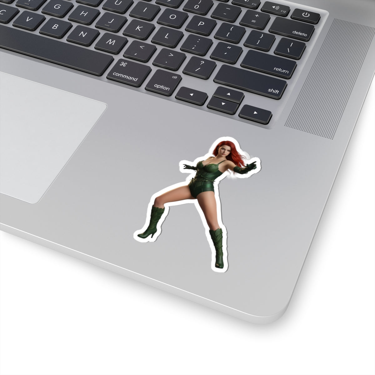 Poison Eve Sticker – Sci-Fi Game Vinyl Sticker for Laptops & Indoor Decor on laptop showing glossy, high-detail sci-fi character vinyl sticker