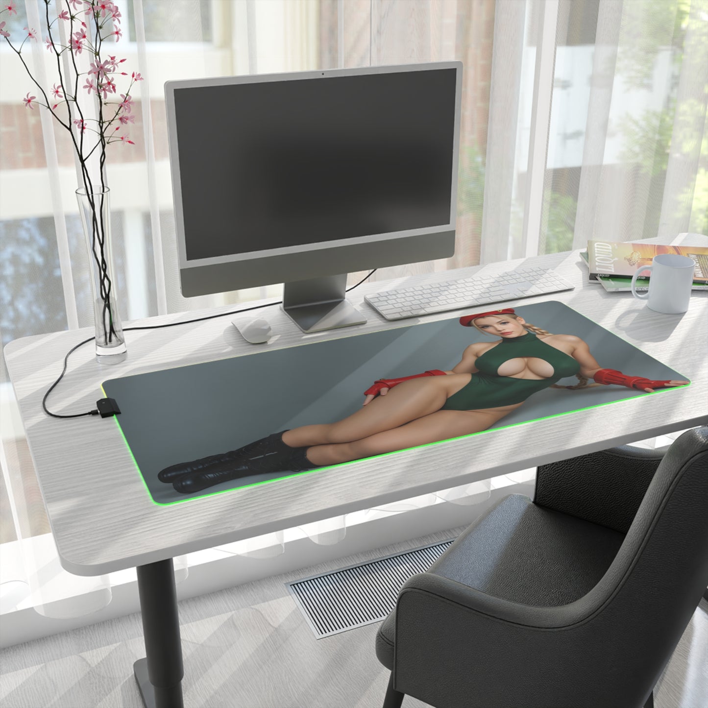 Білий килимок для столу Cammy – світлодіодний RGB-підсвітлювальний килимок, ігровий комплект для дівчат з аніме Waifu