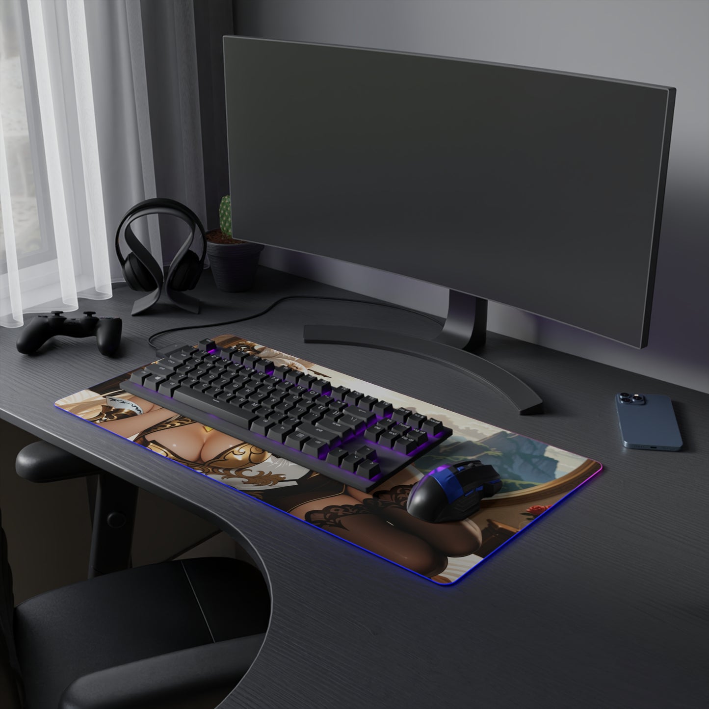Ningguang Desk Mat – LED RGB Pad, Waifu Anime Girl Gaming Setup