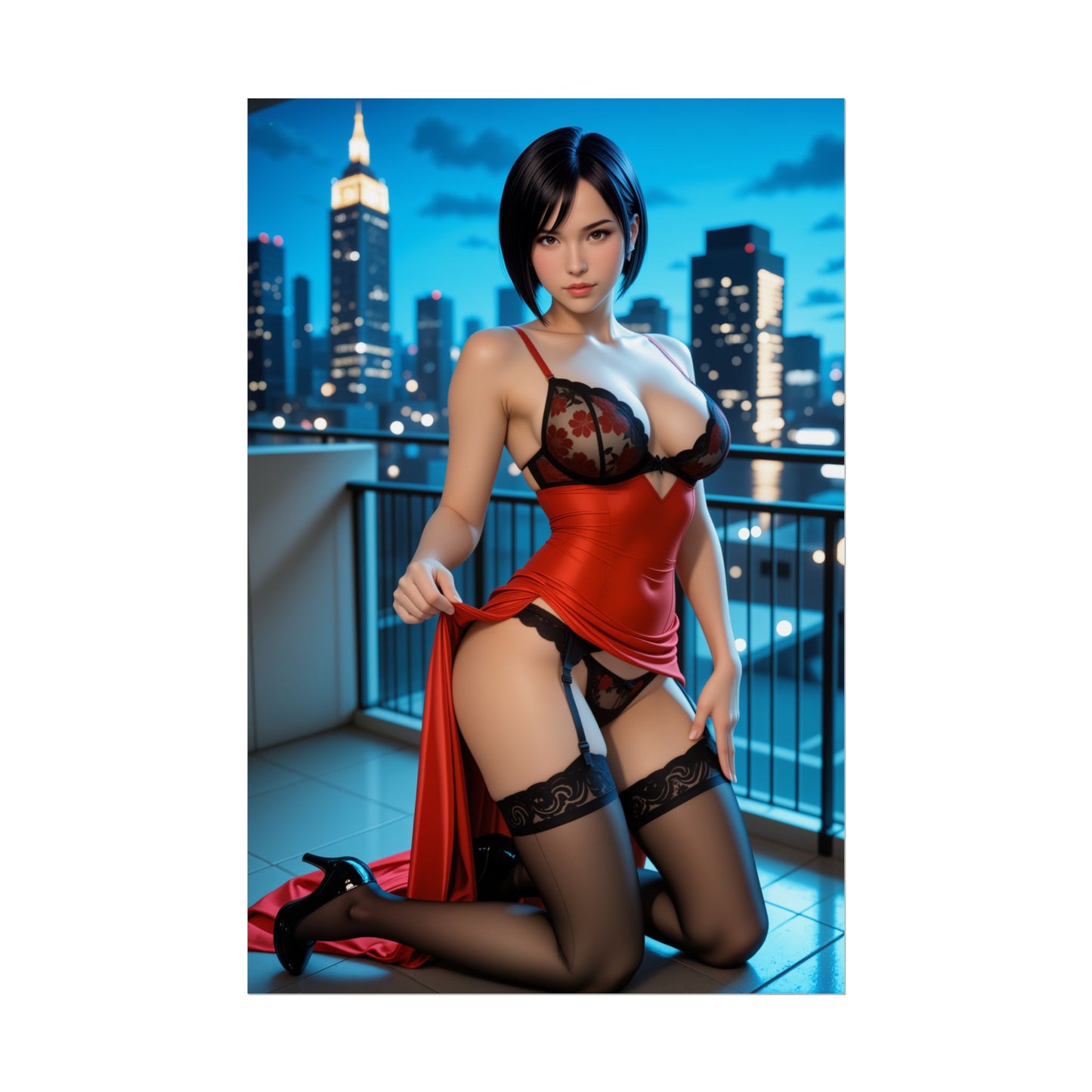 Ada Wong Poster, Red Dress Anime Girl Art Print, Waifu Spy Wall Decor