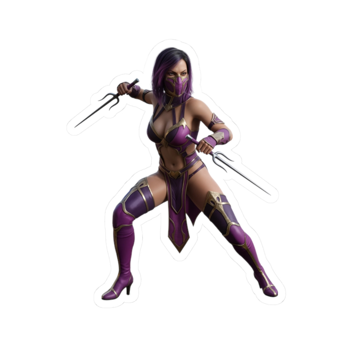 Mileena Sticker – Mortal Kombat Vinyl Sticker for Laptops & Indoor Decor featuring fierce purple-clad Mileena in combat pose