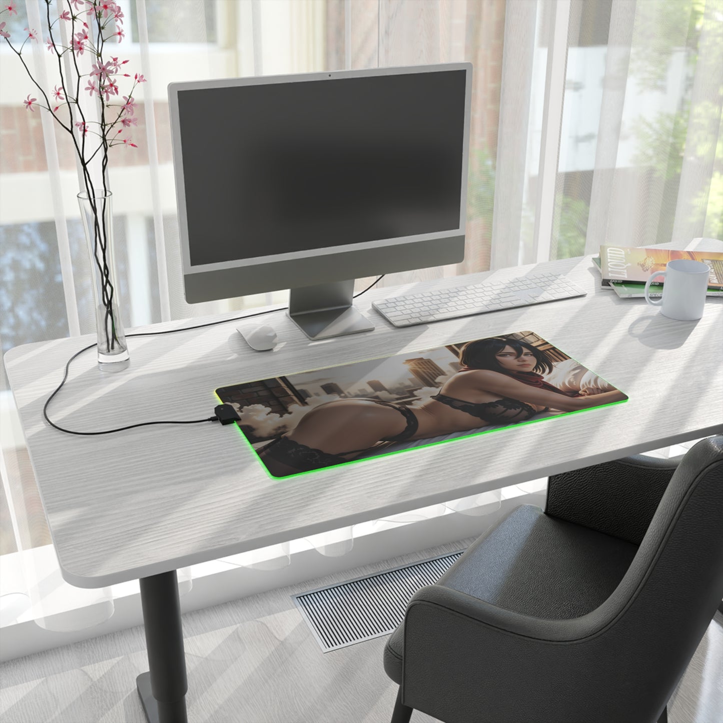 Mikasa Ackerman Desk Mat – LED RGB Pad, Protective Waifu Girl Setup
