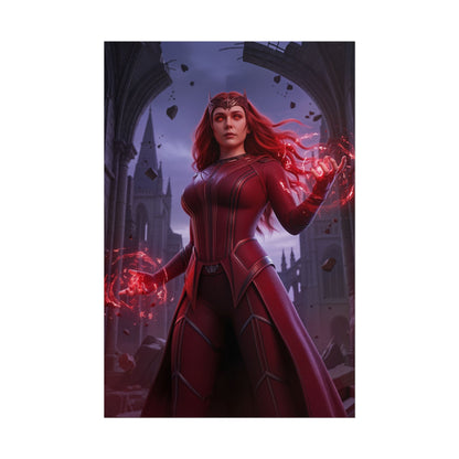 Scarlet Witch Poster, Marvel Art Print – Mystic Superhero Wall Art showing Scarlet Witch in red costume with mystical energy, ideal for gamer rooms and fan collections