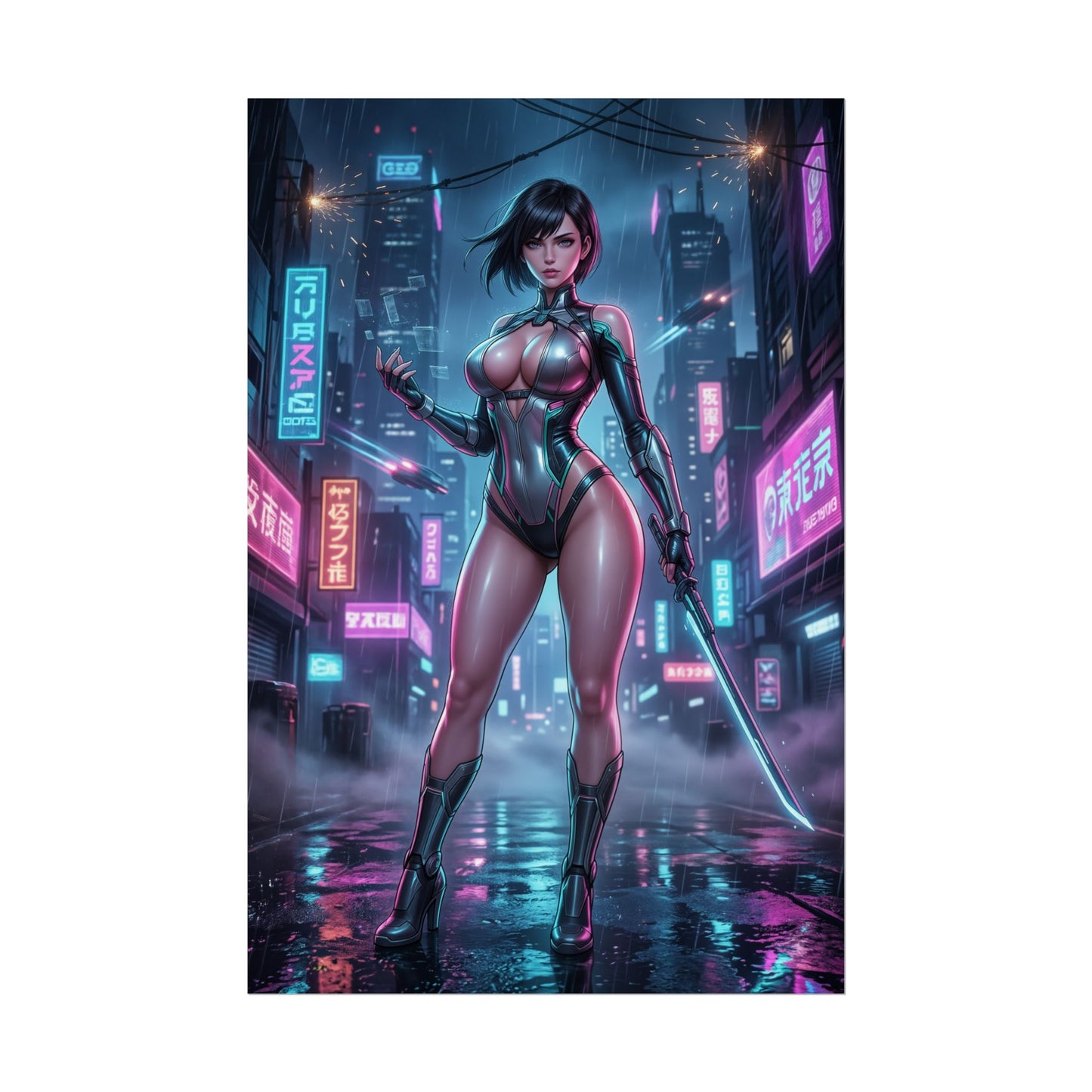 Cyberpunk Girl Poster Futuristic Woman Wall Art Neon Sci Fi Anime Girl Print Tech Aesthetic Gaming Room Decor Gift