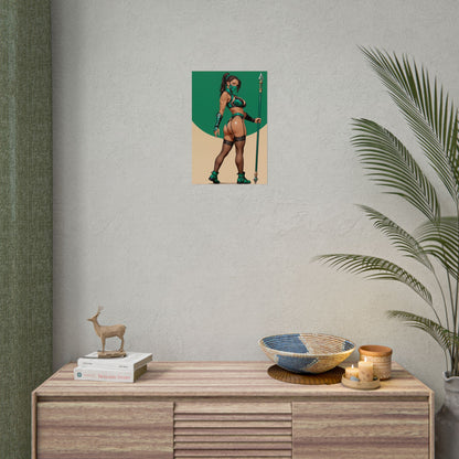 Jade Wall Art Print, Anime Waifu Fighter Poster, Green Warrior Girl Decor