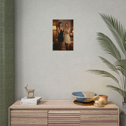 Tifa Aerith Poster, Final Fantasy Art Print – Gamer Gift Wall Art small framed on living room wall above wooden console with decor