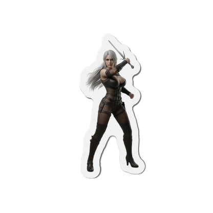 Ciri Magnet – The Witcher Game Heroine Fridge Magnet, Anime Style Decor showing die-cut vinyl magnet of Ciri in battle pose with sword