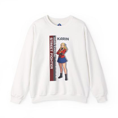 Karin Sweatshirt, Street Fighter Crewneck, Elegant Fighting Game Apparel for Fans - white crewneck featuring Karin artwork and street fighter text