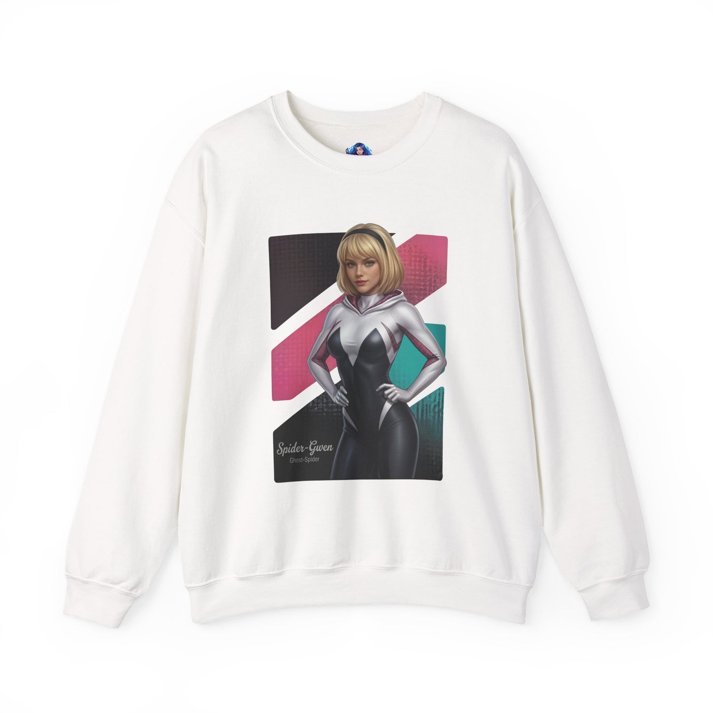 Spider Gwen Sweatshirt, Spider-Verse Crewneck, Stylish Superhero Apparel for Fans — white crewneck featuring Spider Gwen artwork