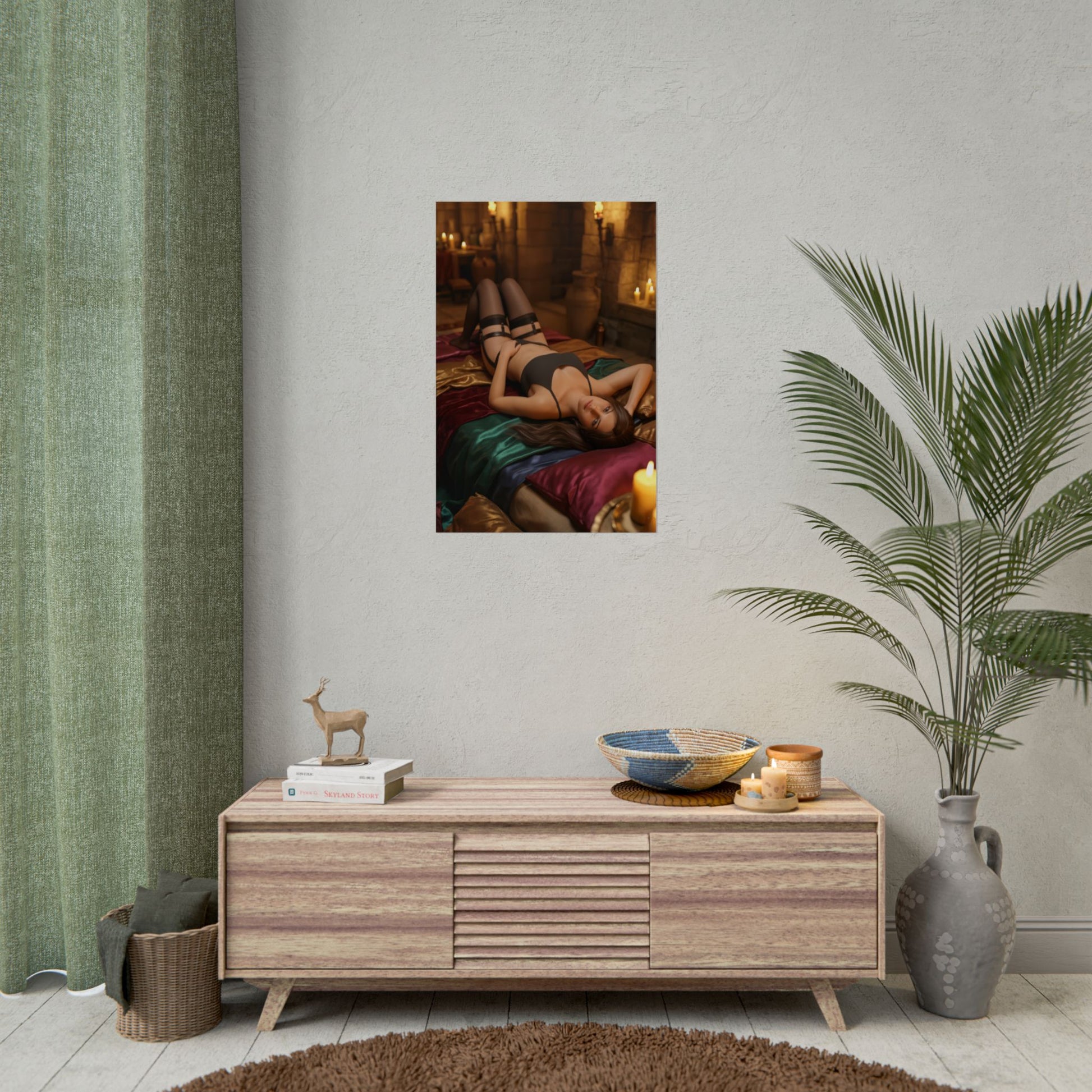 Lara Croft Poster, Tomb Raider Art Print – Classic Action Game Wall Art in a modern gaming room, character-focused premium wall art