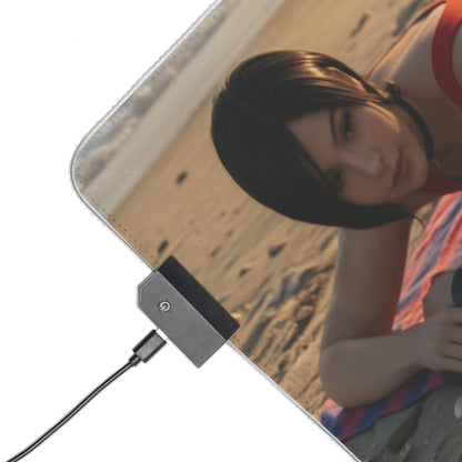 Ada Wong, Claire Redfield & Jill Valentine Desk Mat – LED RGB Pad showing corner LED controller and character portrait on beach design