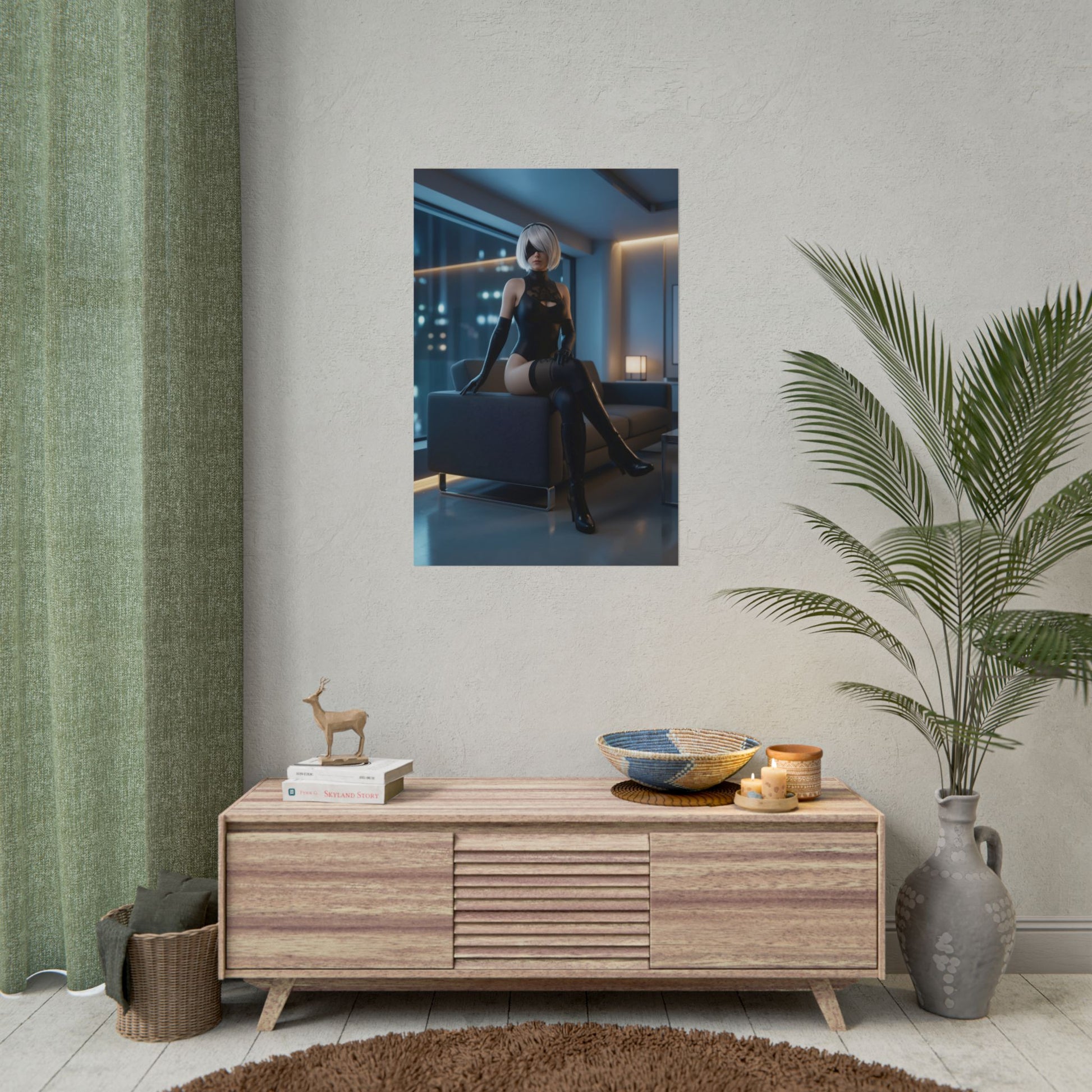 2B Poster, NieR:Automata Art Print – Iconic Android Heroine on modern living room wall, gaming decor